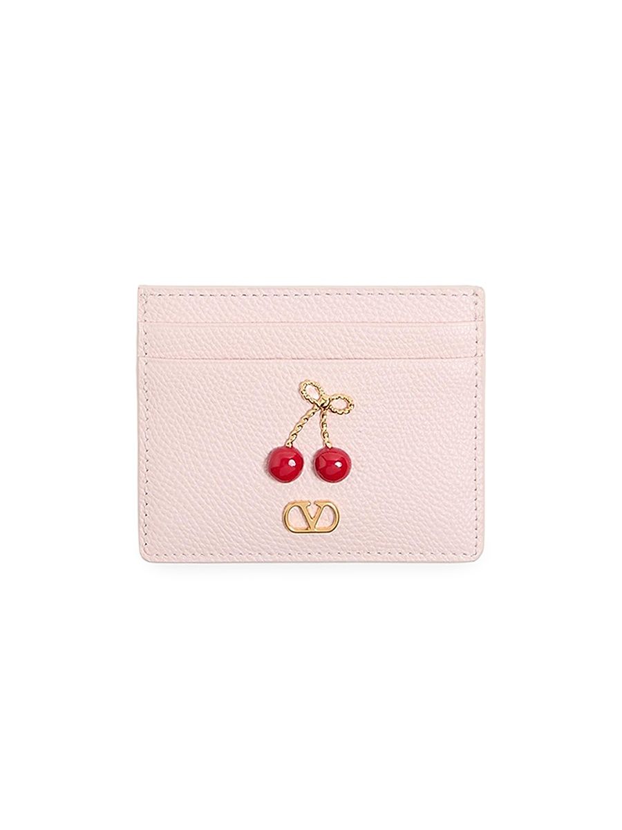 Women's Cherryfic Card Holder in Grainy Calfskin - Rose Quartz