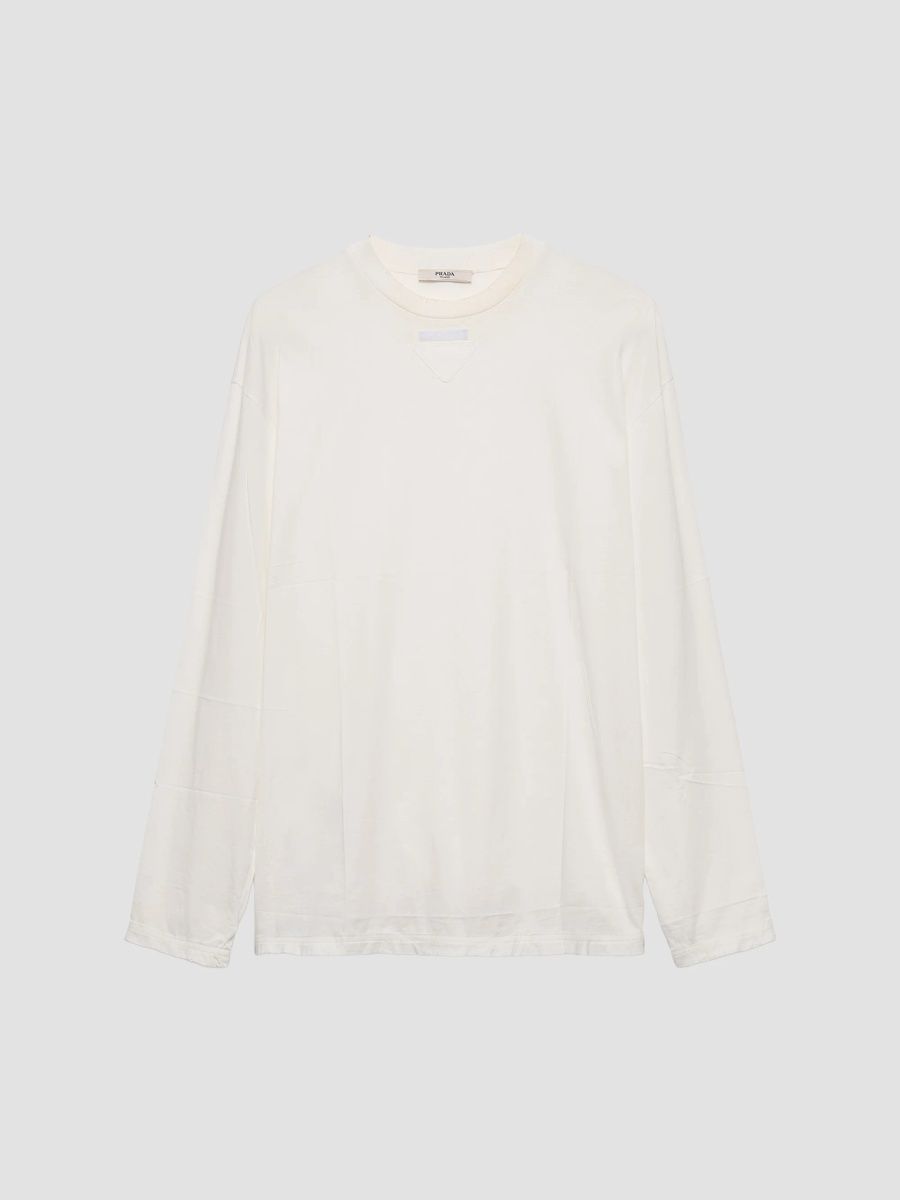 Prada Women's Long-Sleeved Garment-Dyed Jersey T-Shirt - White - Size XL