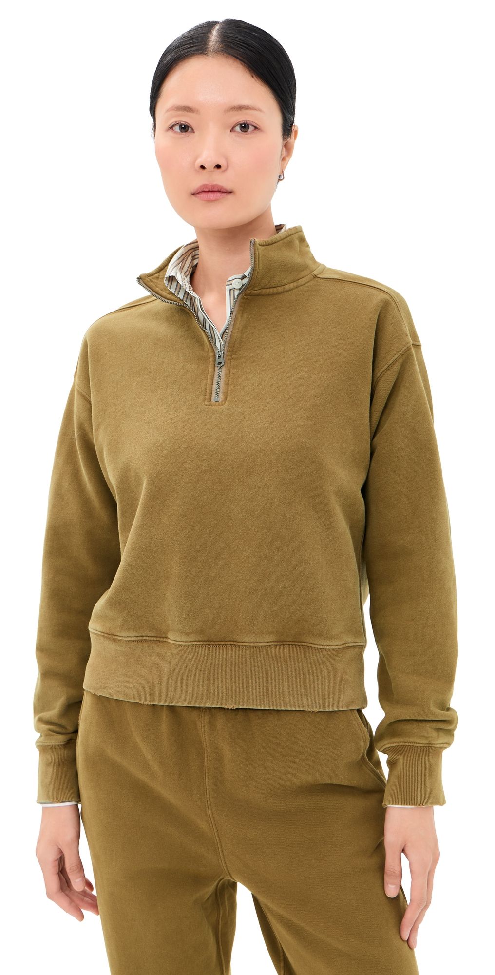 Madewell McCarren Quarter-Zip Sweatshirt Olive Oil XXL