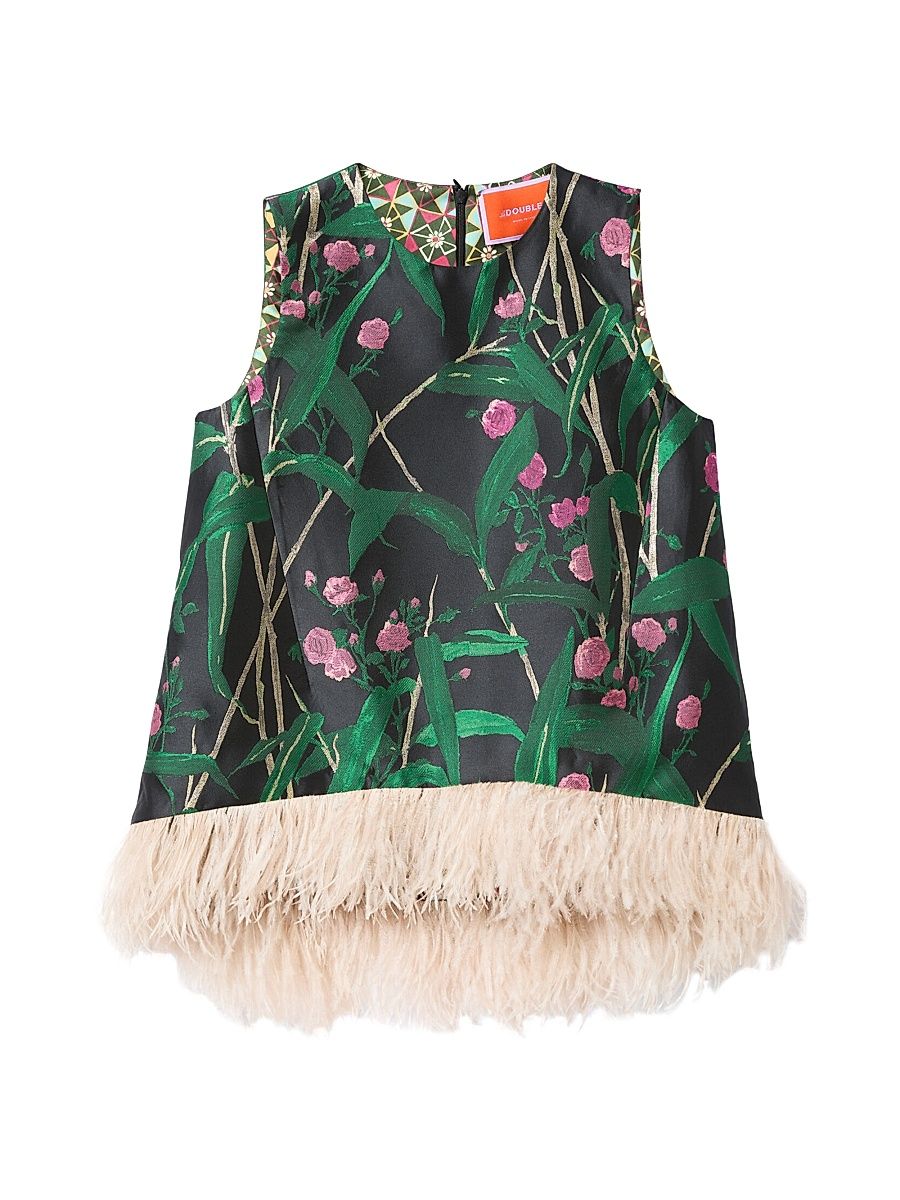 Women's La Scala Top with Feathers - Bamboo Jacquard Black - Size Small