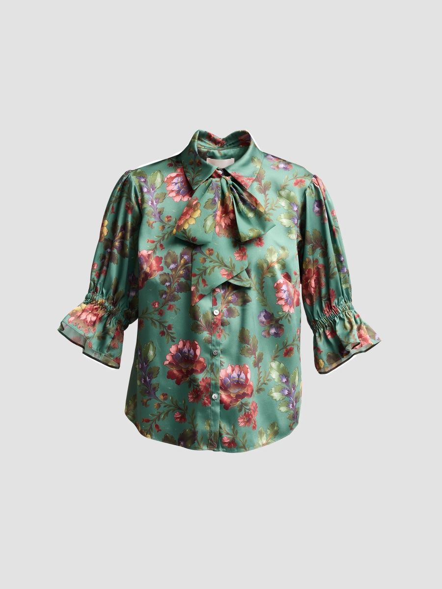 Women's Fiona Floral Satin Top - Dark Ivory Multi - Size XL
