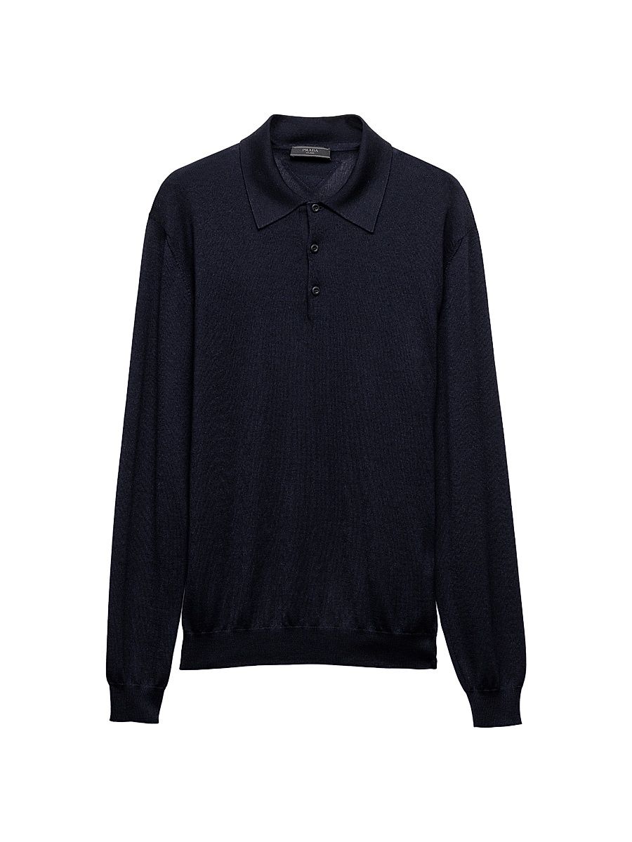 Men's Cashmere and Silk Polo Shirt - Blue - Size 46