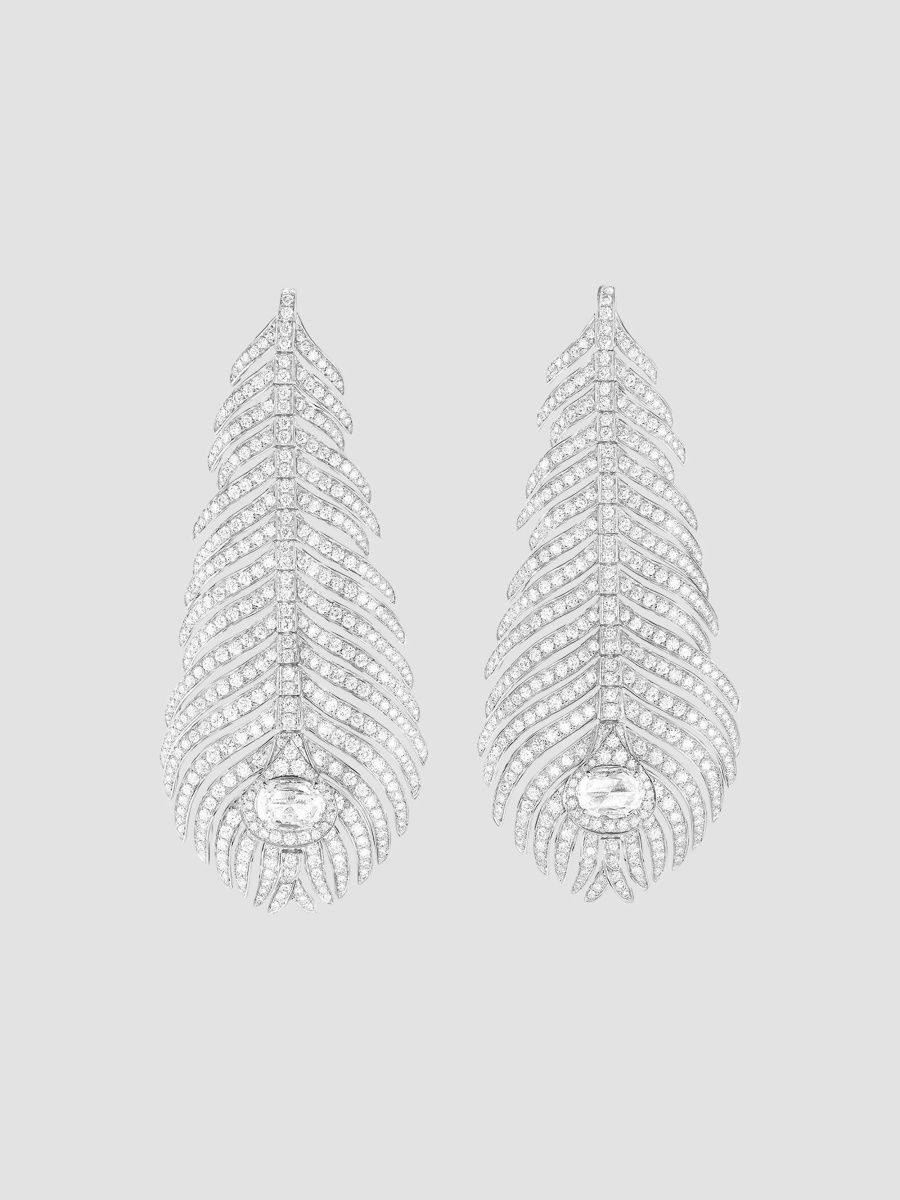 Boucheron Women's Plume de Paon 18K White Gold & 5.80 TCW Diamond Drop Earrings - White Gold