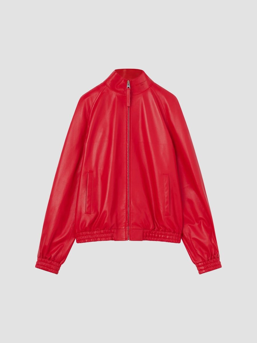 Givenchy Men's Couture Seam Track Jacket in Nappa Leather - Poppy Red - Size 46