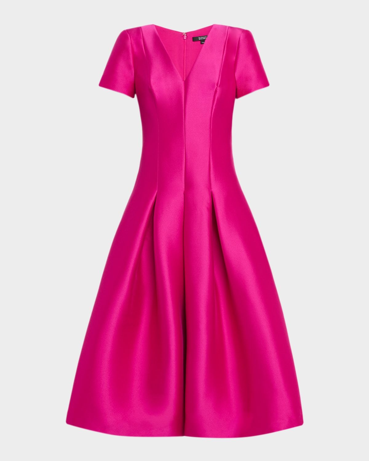 Pleated Stretch Satin Midi Dress