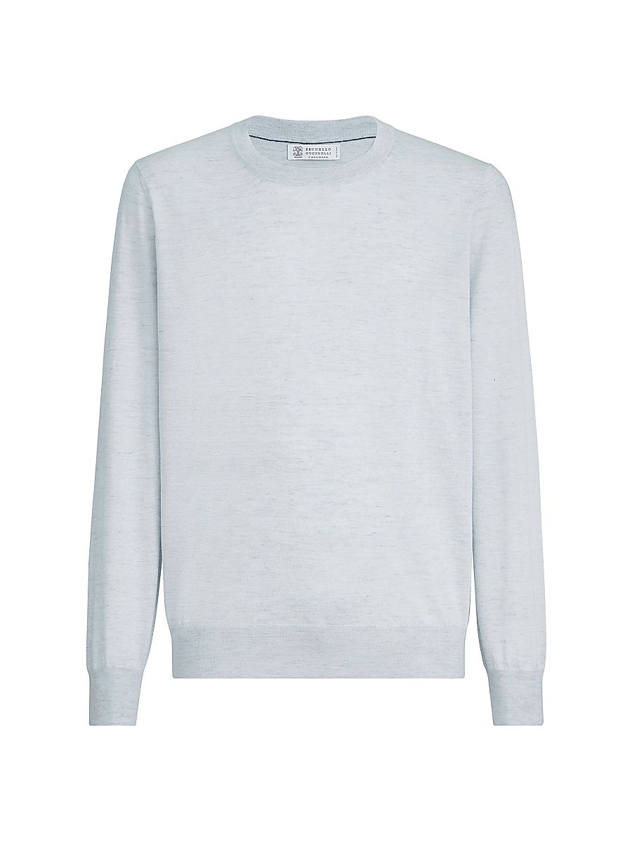 Men's Lightweight Cashmere, Silk and Linen Sweater - Pale Blue - Size 38