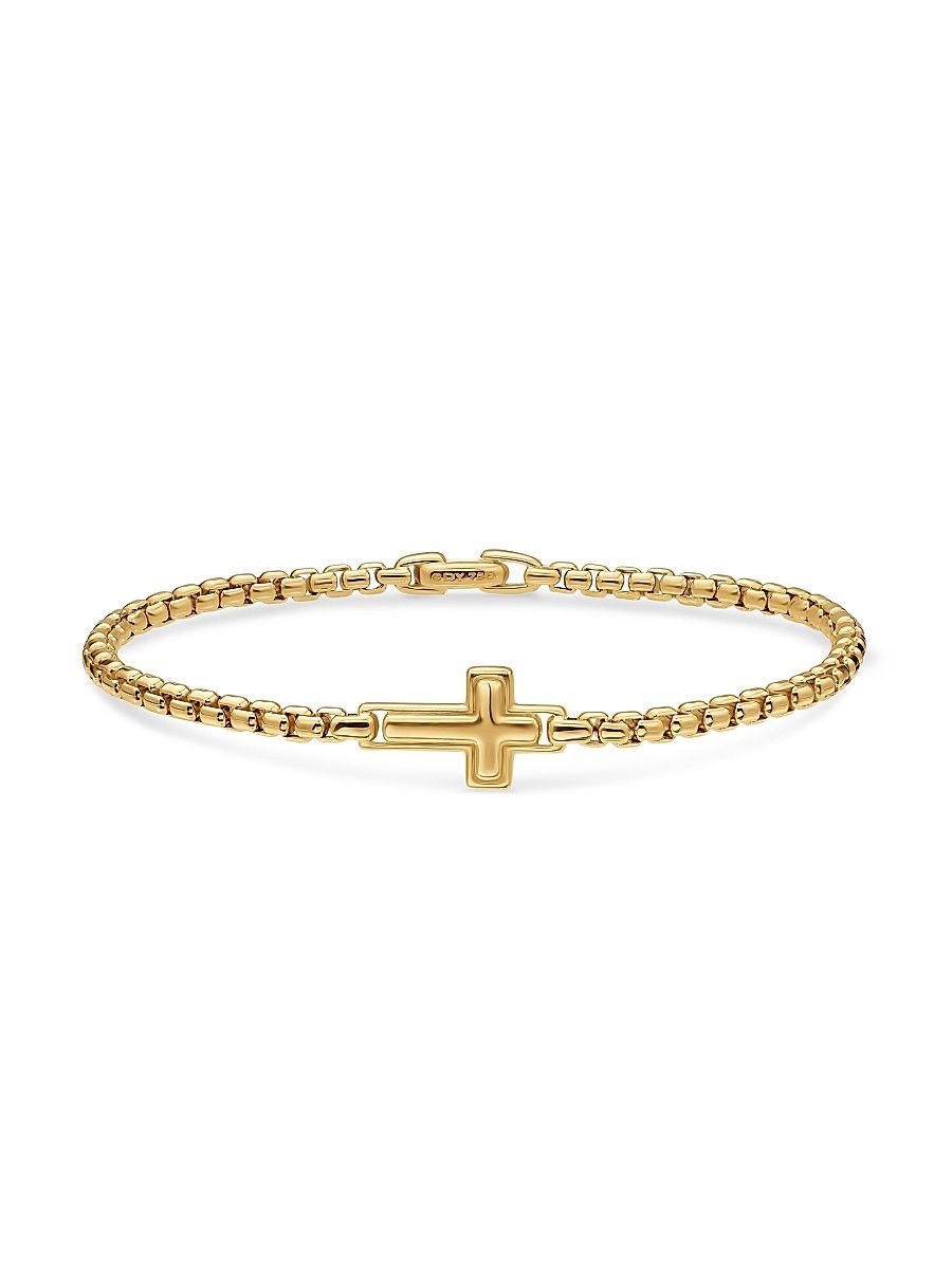 Men's Cross Station Bracelet in 18K Yellow Gold, 3.4MM - Gold - Size Medium