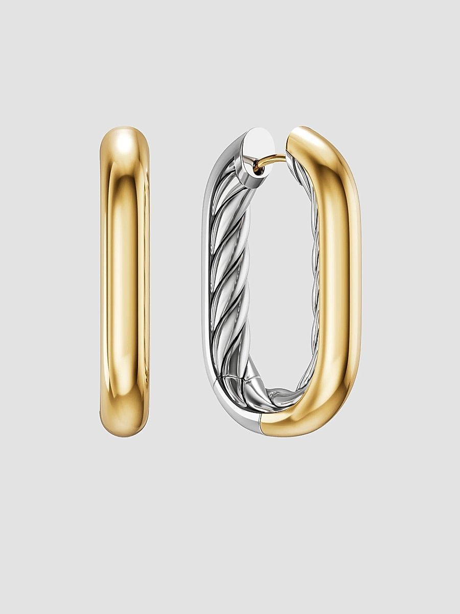 Women's DY Madison Smooth Hoop Earrings in Sterling Silver with 14K Yellow Gold, 29.5MM - Silver Multi