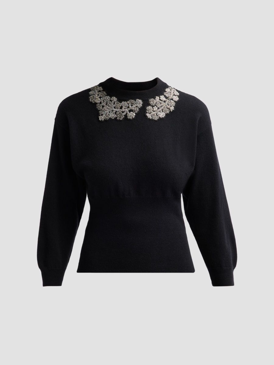Chiara Boni La Petite Robe Women's Lissia Embellished Sweater - Black - Size Small