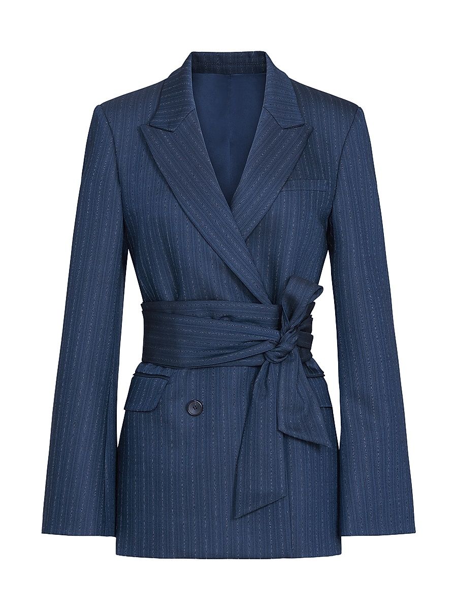 Women's Delancey Striped Stretch-Wool Belted Blazer - Insignia Blue - Size XL