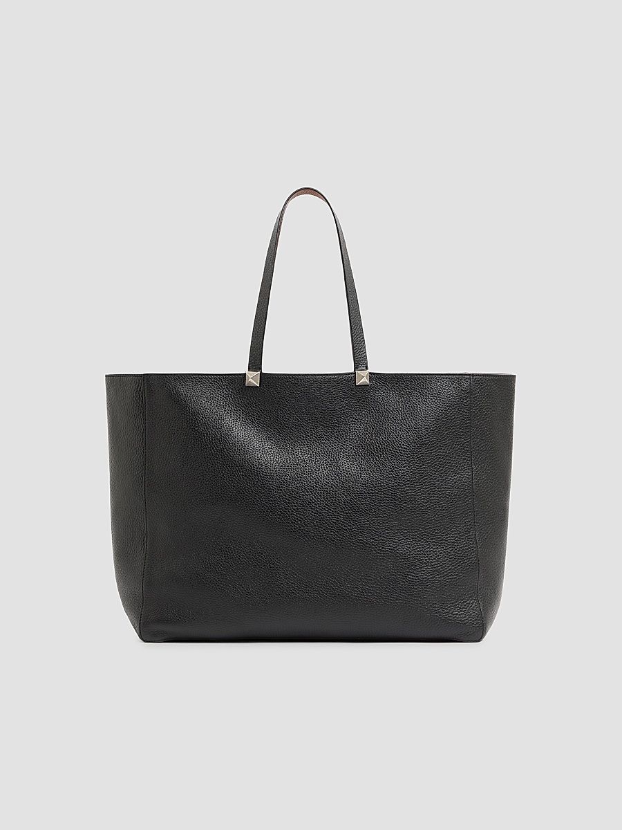 Men's Rockstud Reversible Elk Print Calfskin Tote - Black