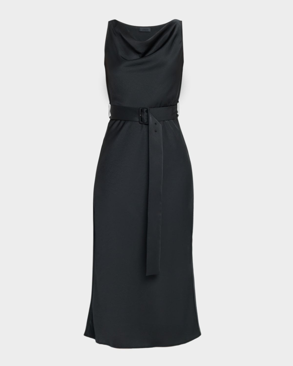 Lightweight Satin Belted Midi Dress