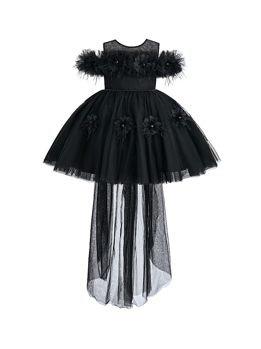 Girl's Flower Embellishment Dress - Black - Size 11