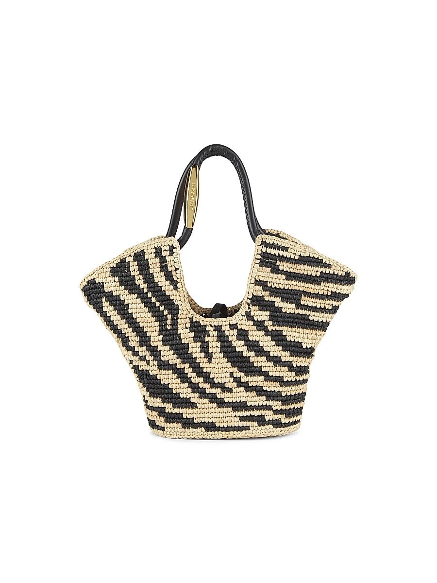 Women's Small Goldentime Raffia Tote Bag - Black Zebra