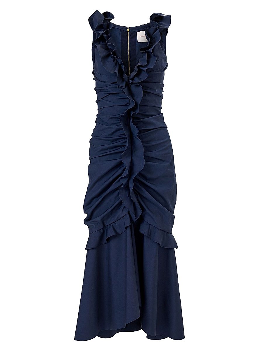 Women's Cabana Ruched V-Neck Sleeveless Midi-Dress - Midnight - Size 12