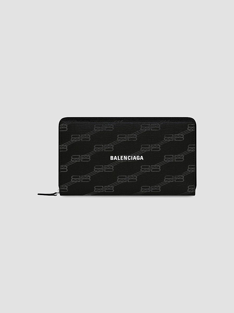 Balenciaga Women's Signature Continental Wallet BB Monogram Coated Canvas - Black Grey