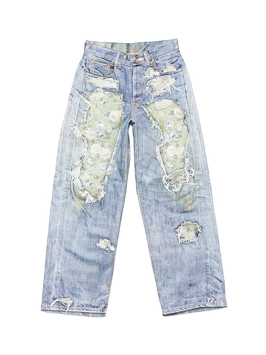 Men's 1981 Rose-Print Distressed Jeans - Blue Green - Size XL