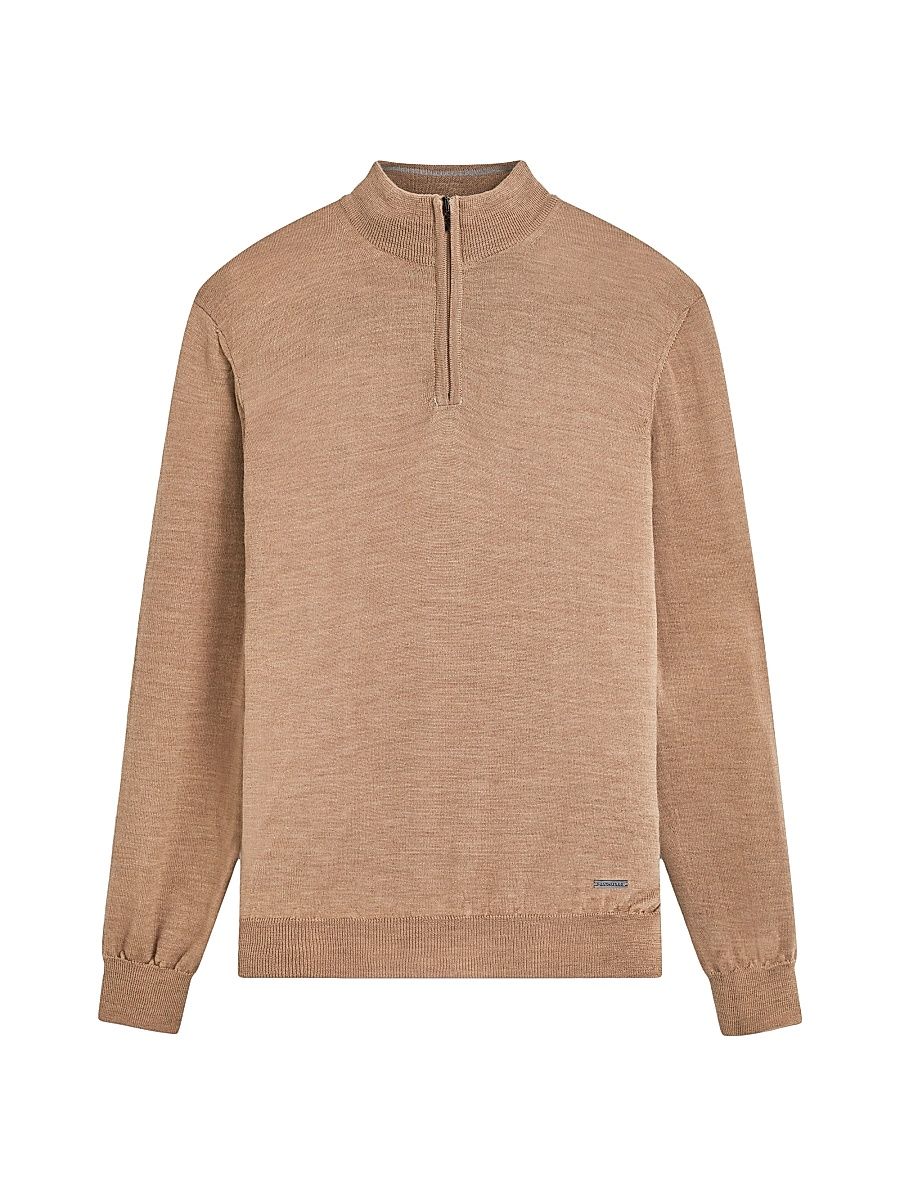Men's Spencer Wool Half-Zip Sweater - Camel - Size Medium