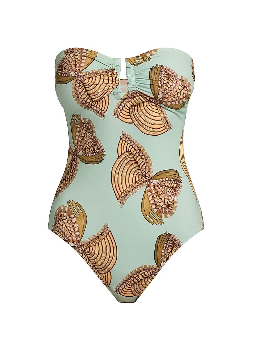 Women's Montery Strapless One-Piece Swimsuit - Water Blossoms - Size XL