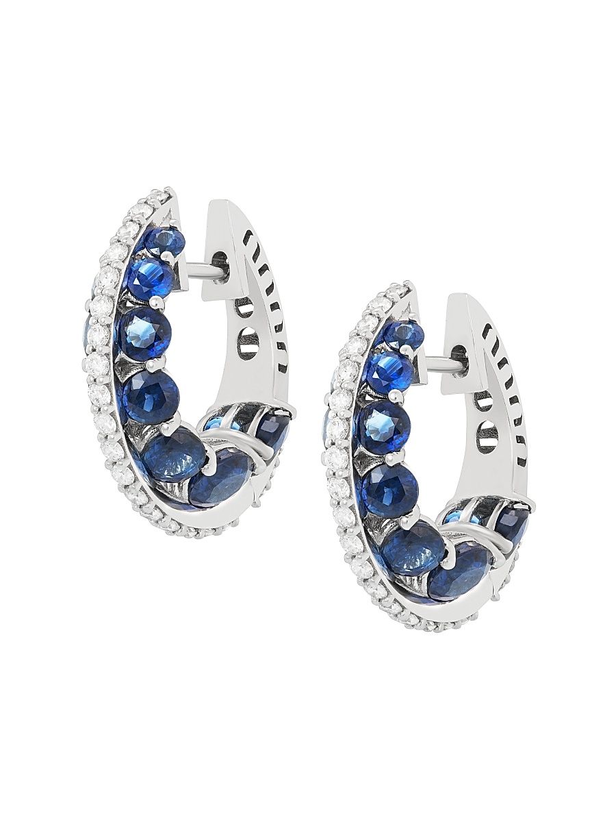 Women's Procida 18K White Gold, Blue Sapphire & 0.67 TCW Diamond Hoop Earrings - White Gold
