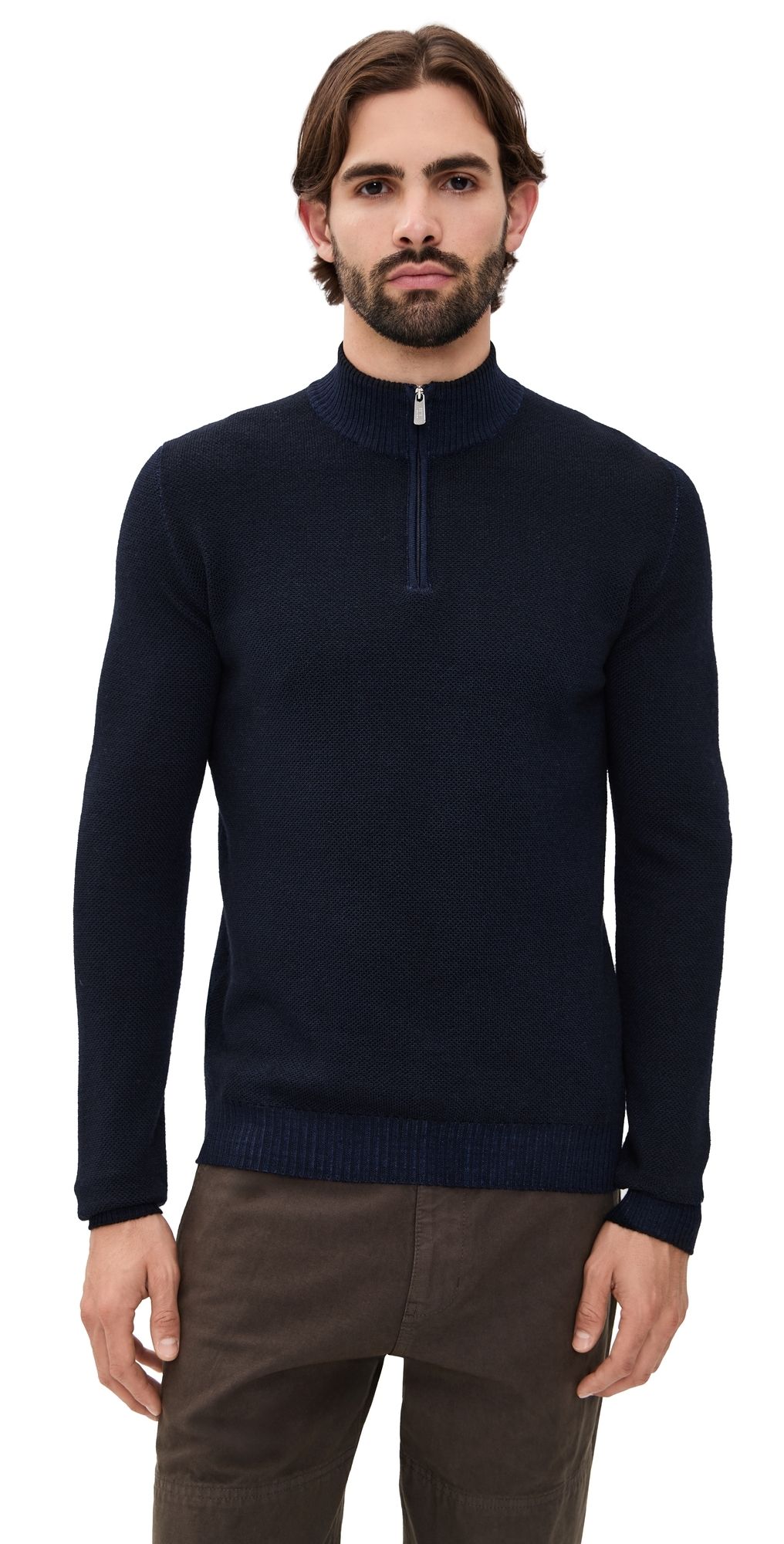 Fedeli Honeycomb Quarter Zip Sweater Midnight Navy 52