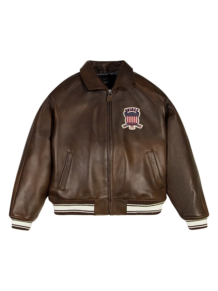 Men's Fashion Icon Leather Bomber Jacket - Vintage Brown - Size Medium