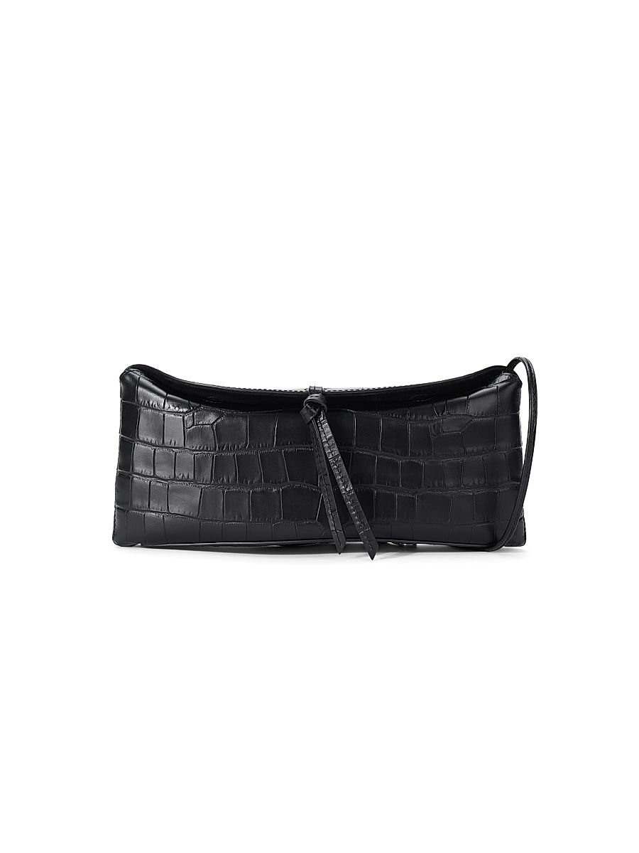 Women's Eve Crocodile-Embossed Leather Clutch - Black Croco