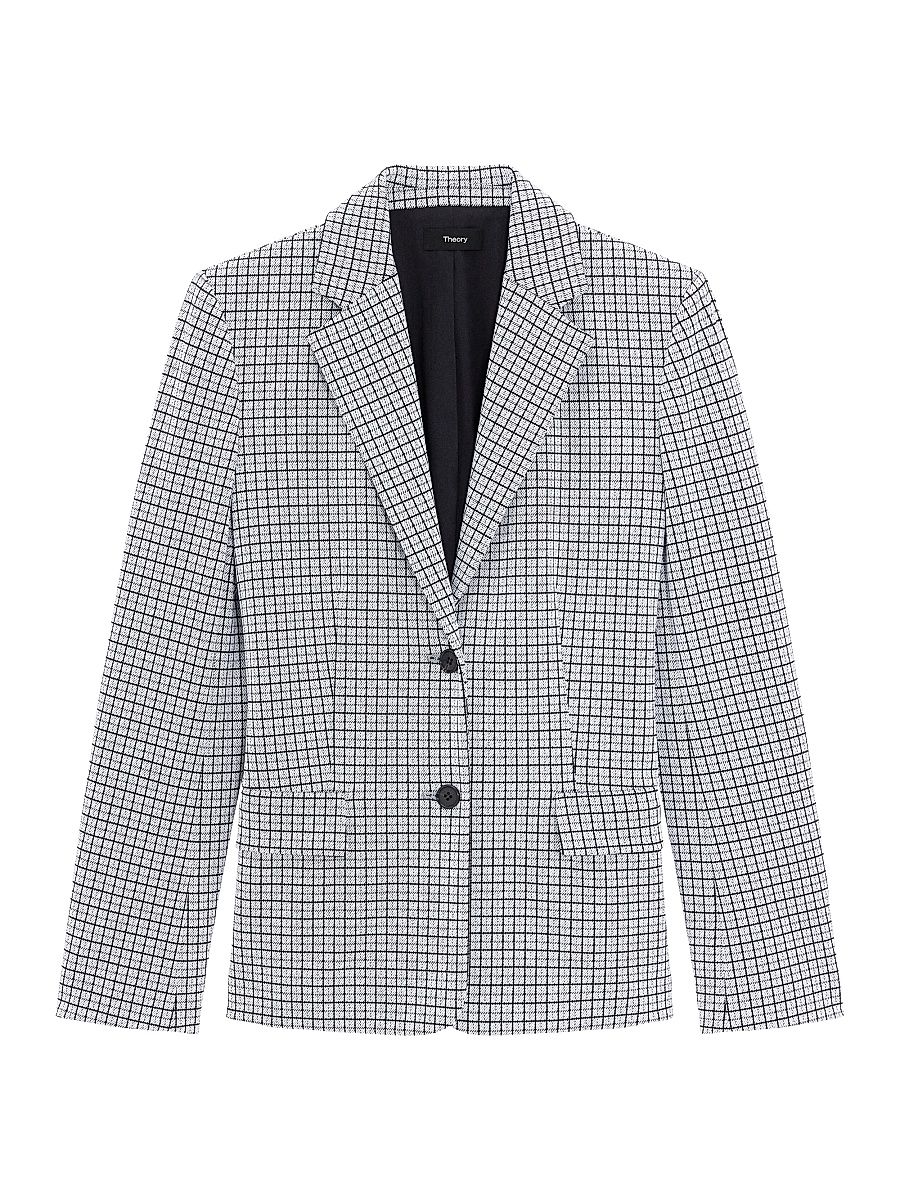 Women's Grid Two-Button Jacket - Fog Multi - Size 16