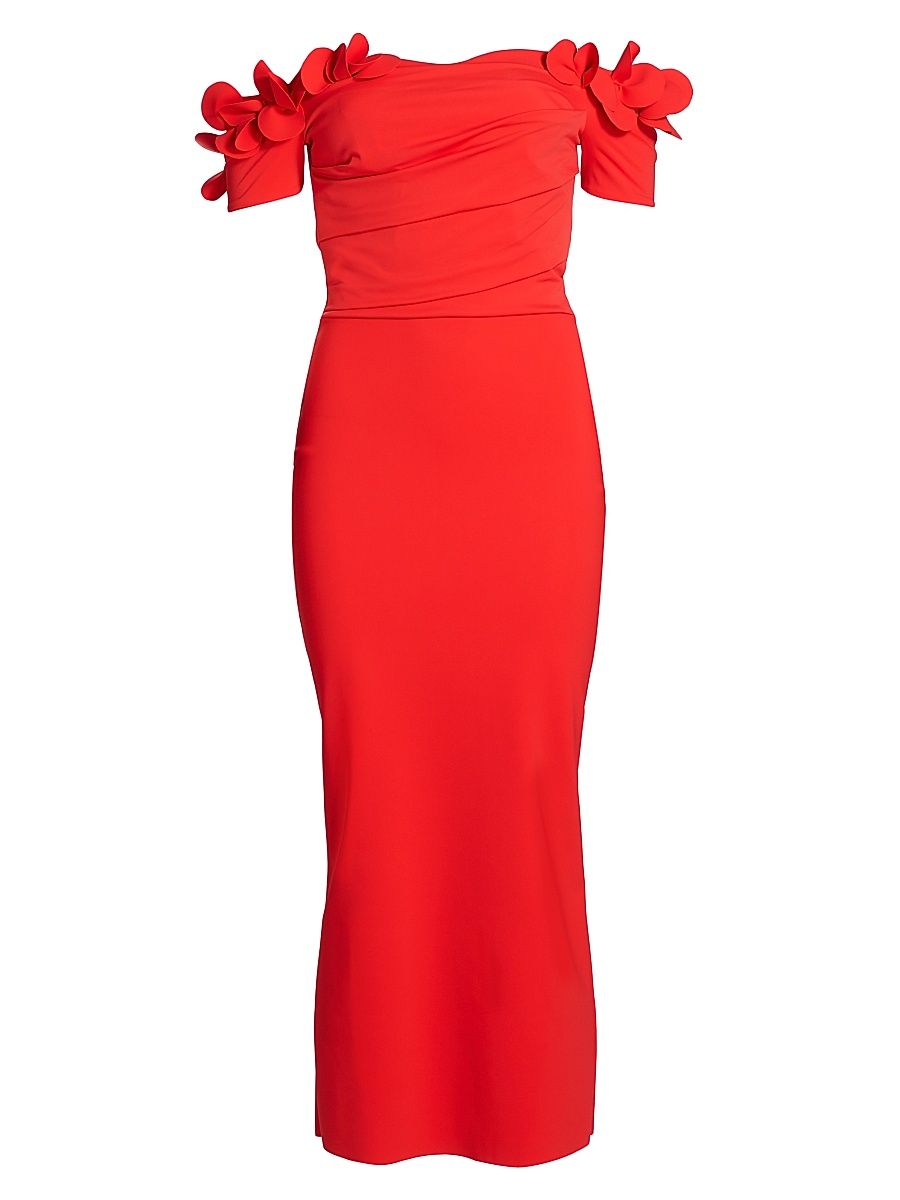 Women's Yiana Off-The-Shoulder Midi-Dress - Geranium - Size 10