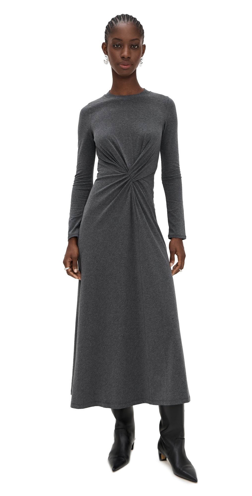 Apiece Apart Volta Long Sleeve Dress Heathered Charcoal XS
