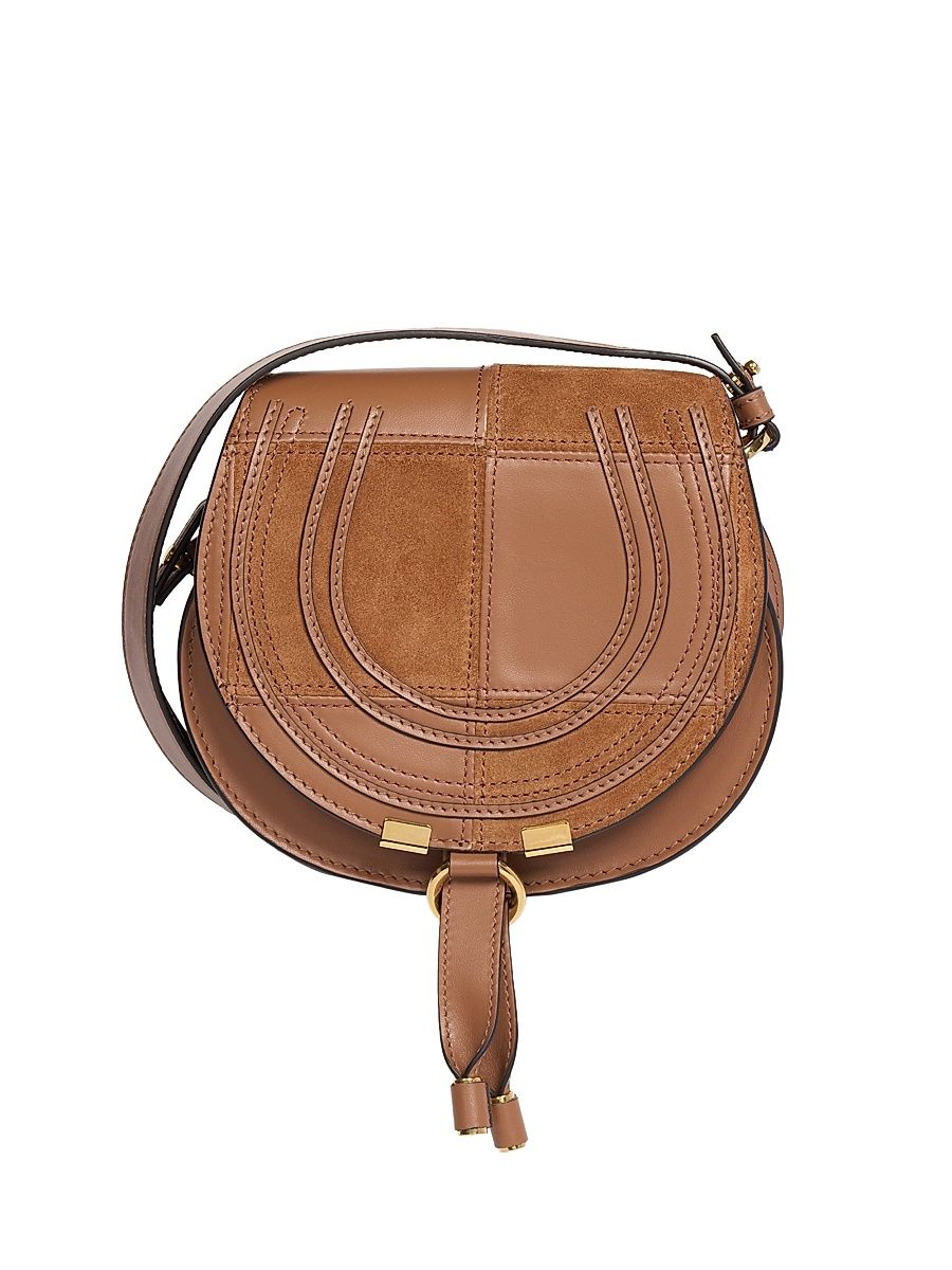 Women's Medium Marcie Grained Leather & Suede Saddle Bag - Dusty Tan