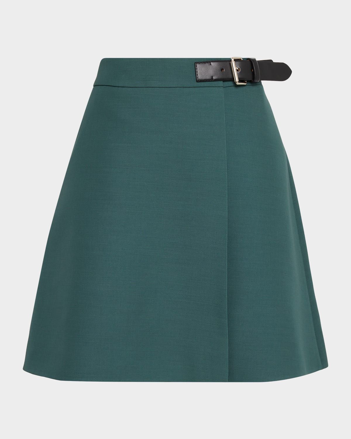 Buckle Pleated Mini Wrap Skirt