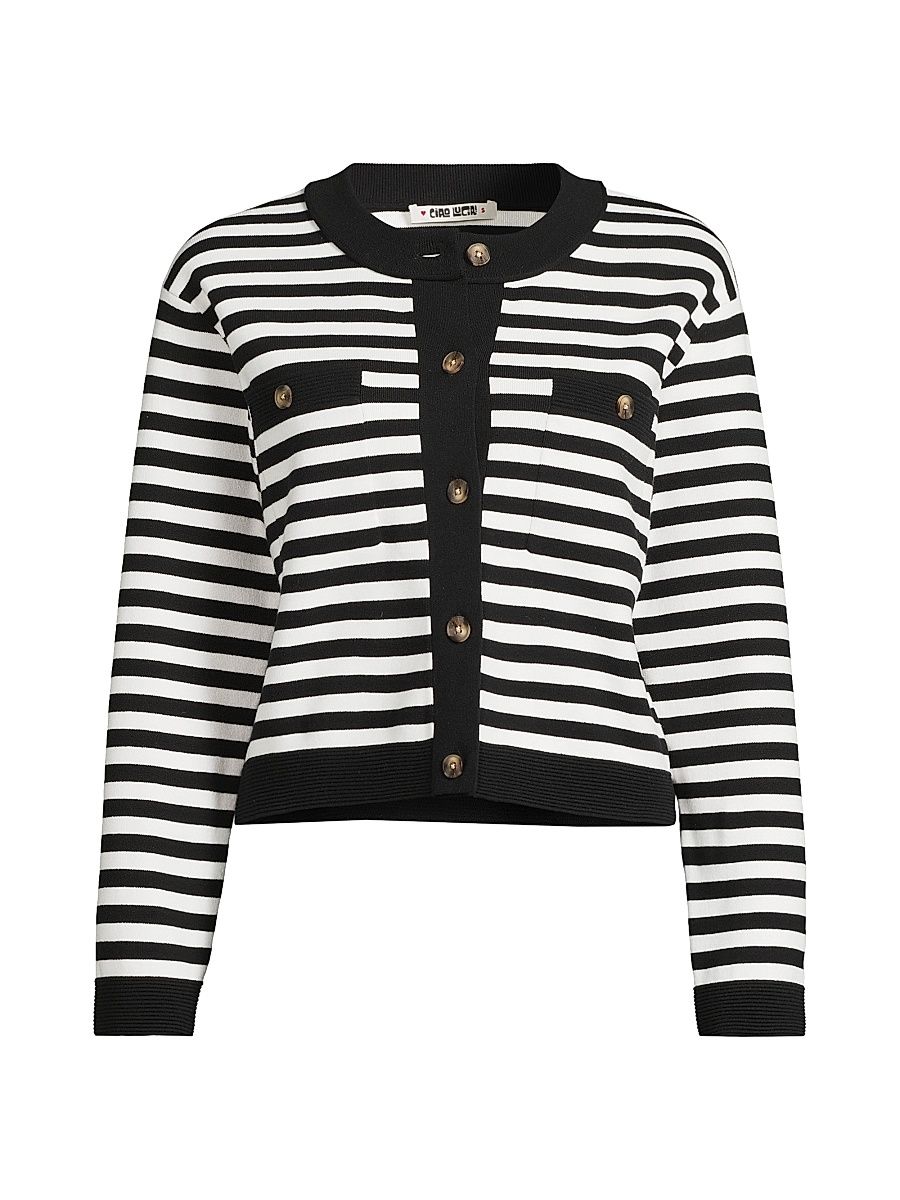 Women's Lise Striped Stretch-Cotton Jacket - Black - Size Large
