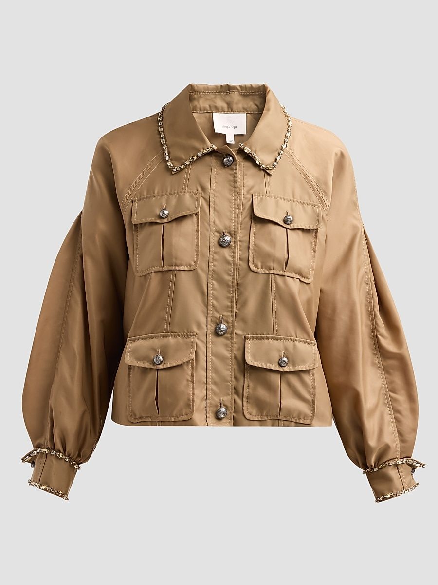Women's Adami Rhinestone Chain Utility Jacket - Brown Sandstone - Size XL