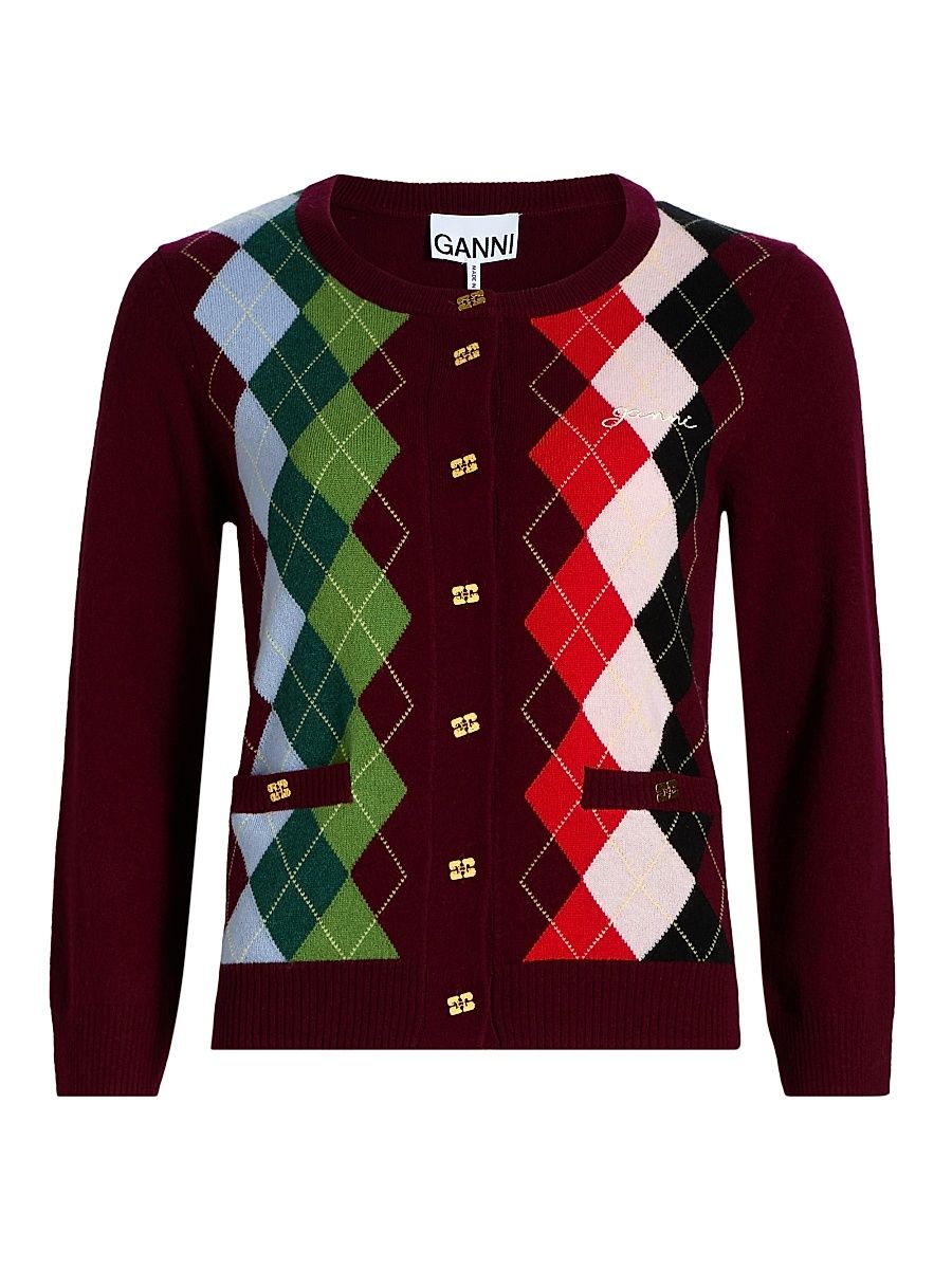 Women's Argyle Wool-Cashmere Cardigan - Tawny Port - Size Small