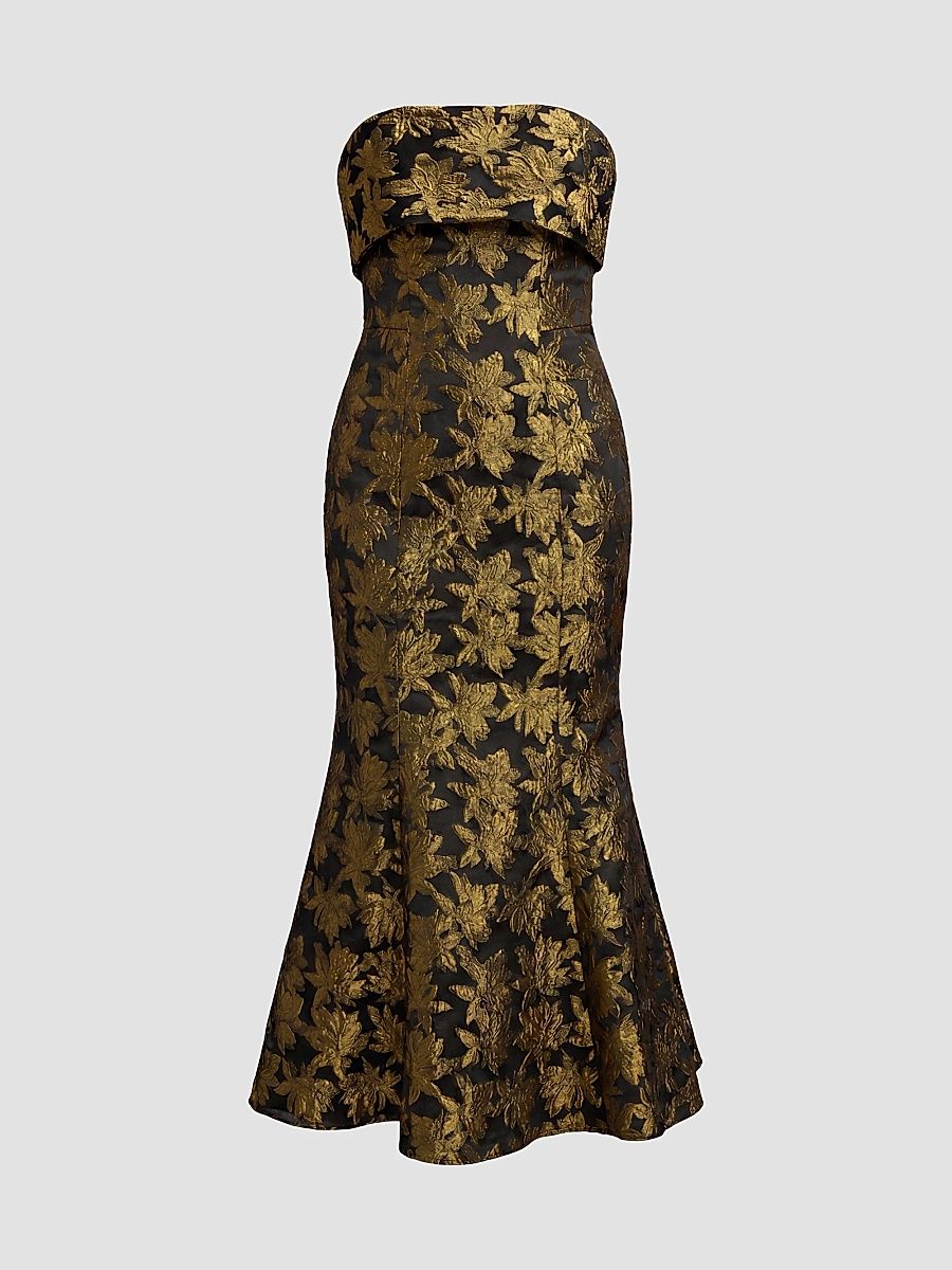 Mac Duggal Women's Strapless Brocade Mermaid Midi Dress - Yellow Multi - Size 14
