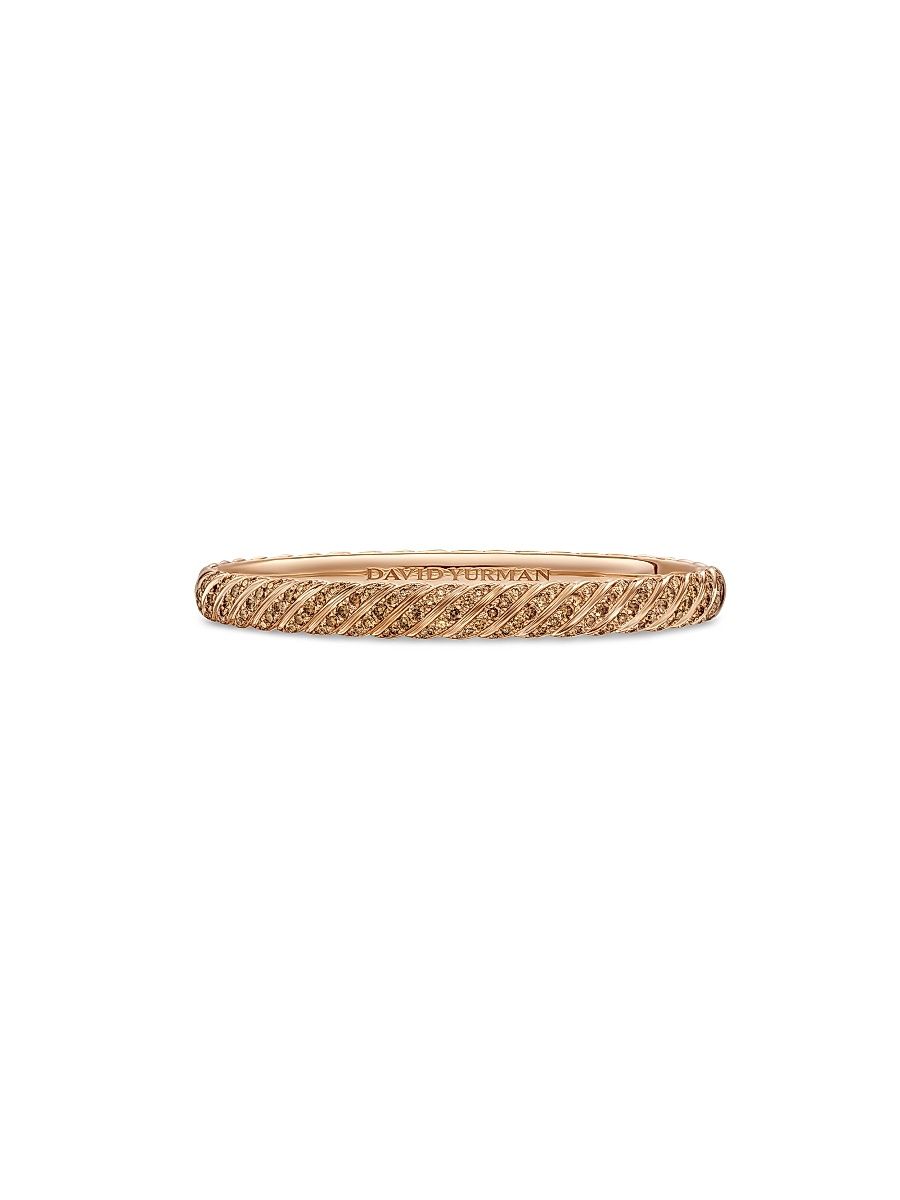 Women's Sculpted Cable Pavé Bangle Bracelet in 18K Rose Gold - Cognac Diamond - Size Medium