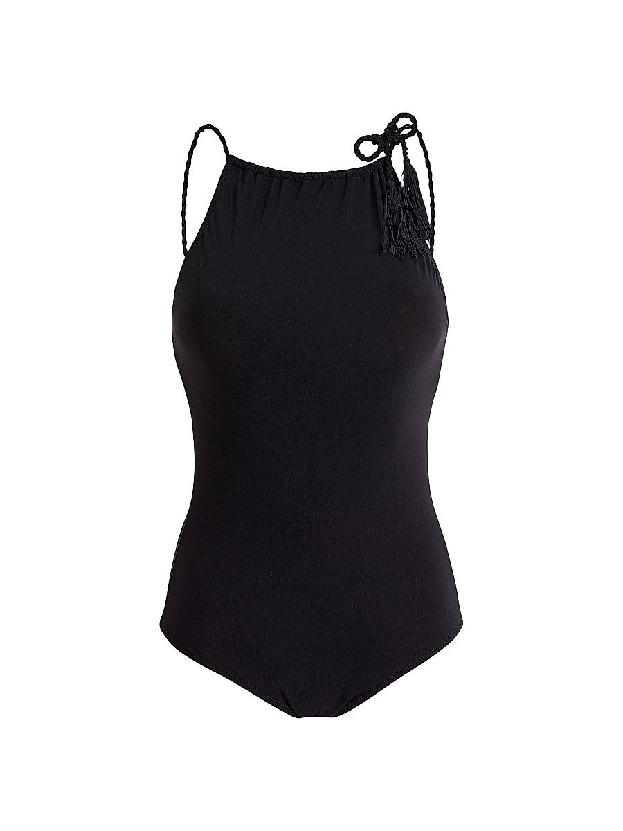 Women's Tresses Jersey One-Piece Swimsuit - Black Noir - Size Medium