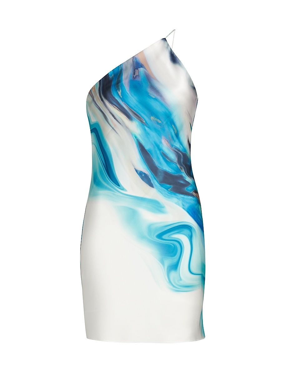 Women's Nova Printed Satin One-Shoulder Minidress - Multi Color Tie Dye - Size 10