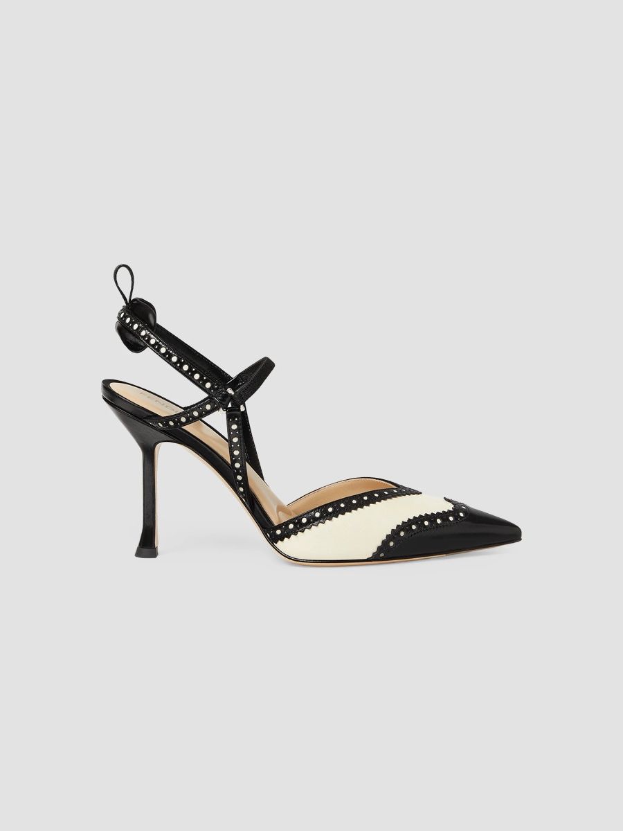 Women's Brogue Colibri 95MM Colorblocked Leather Slingback Pumps - Black Tan - Size 12