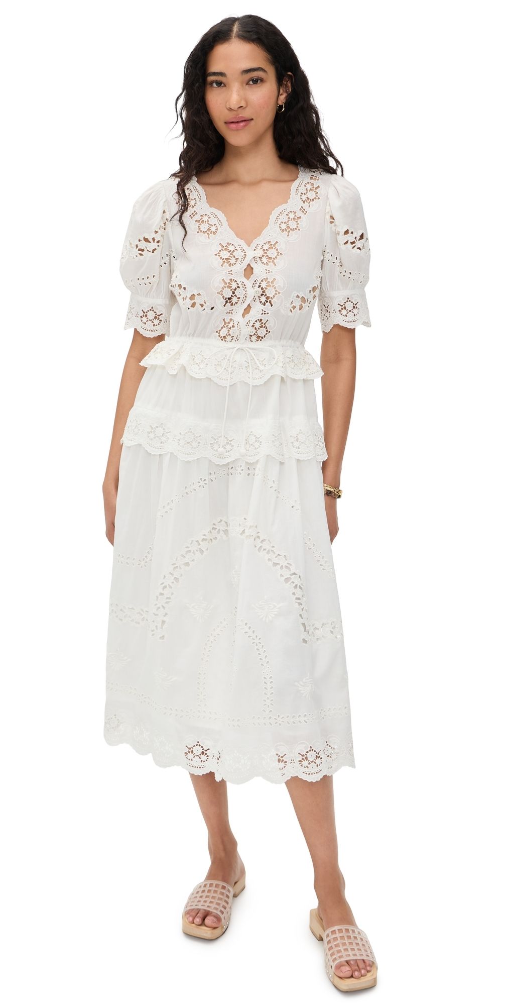 Sea Sofia Embroidery Puff Sleeve Dress Cream L