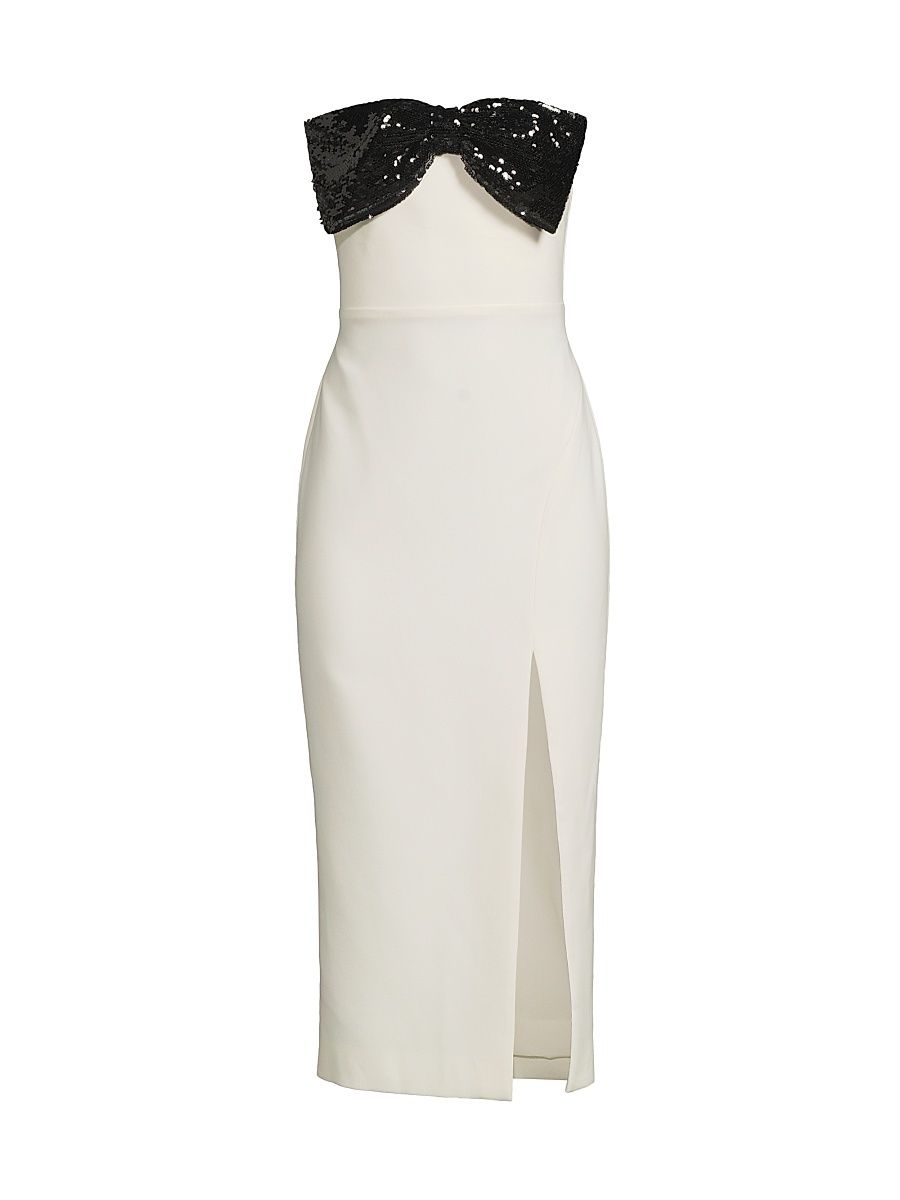 Women's Sariah Sequined Bow Strapless Midi-Dress - White Black - Size 10