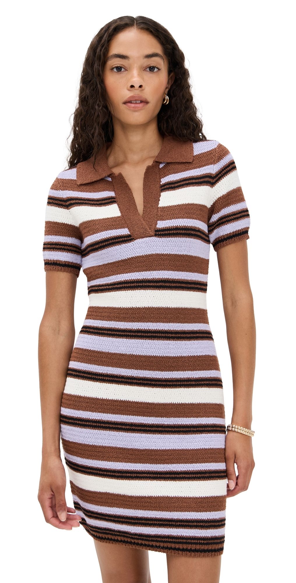 LE BOP Striped Boucle Mini Dress Toffee/Lilac M