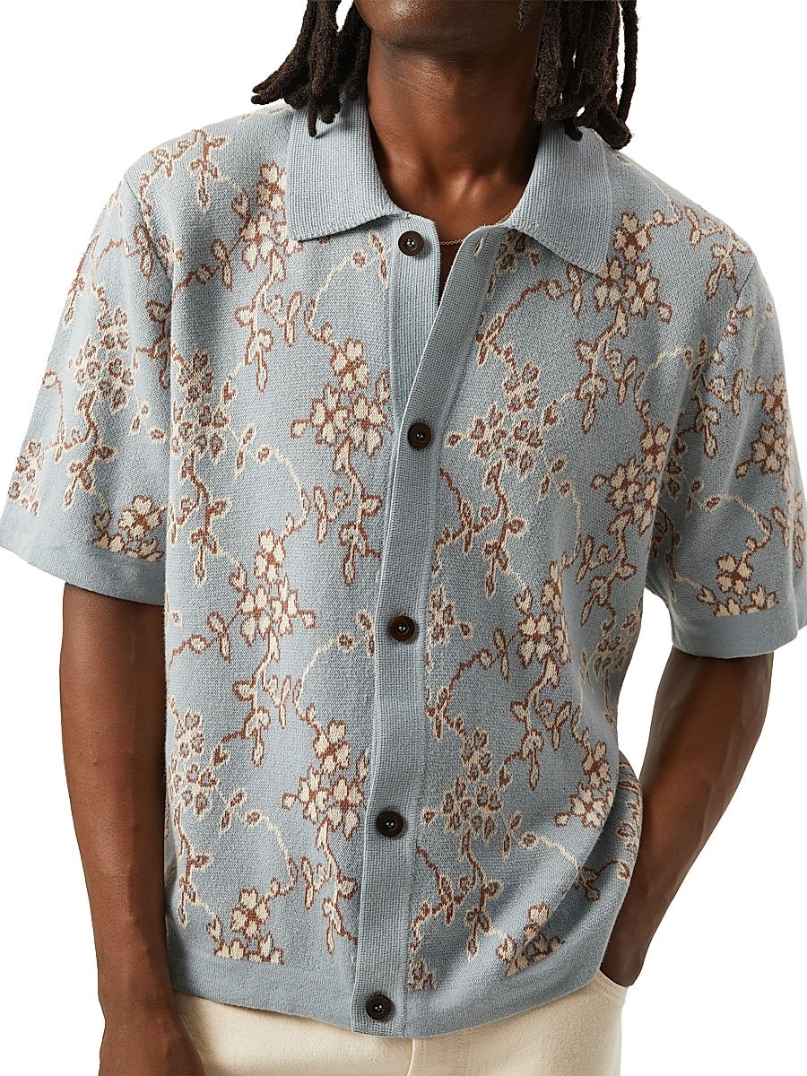 Men's Trellis Knit Cotton Shirt - Light Blue - Size Small