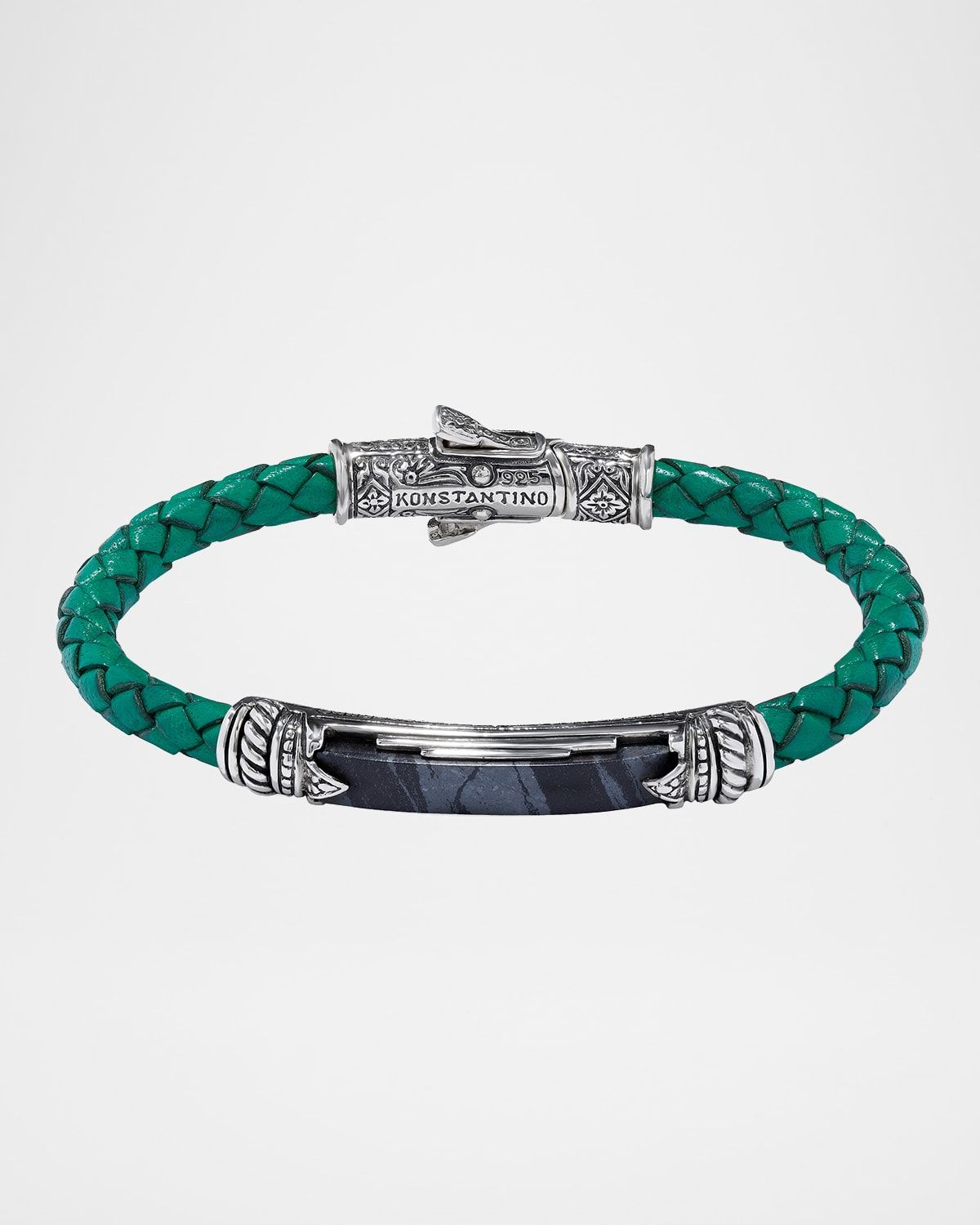 Men & apos;s Braided Leather Stone Bracelet w/ Sterling Silver