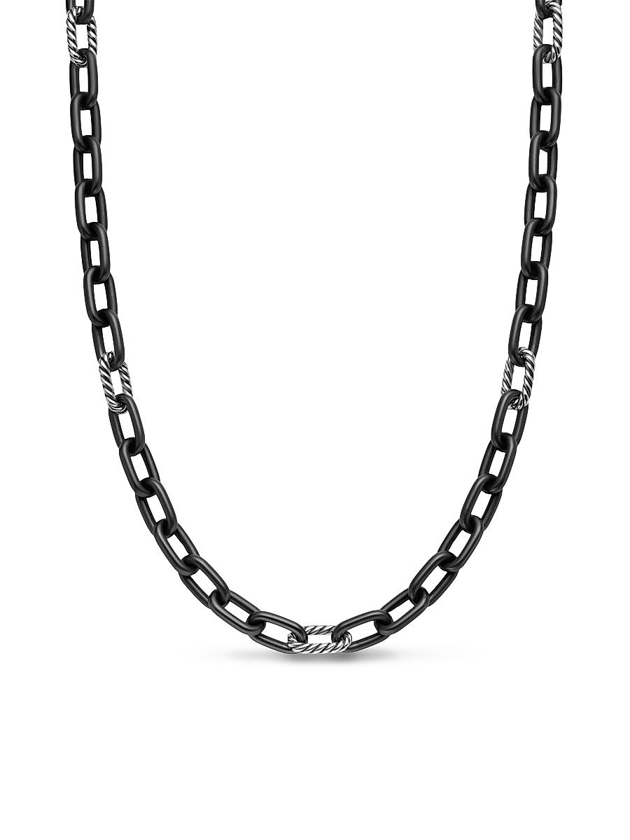 Men's DY Madison Chain Necklace in Black Titanium - Silver - Size 26