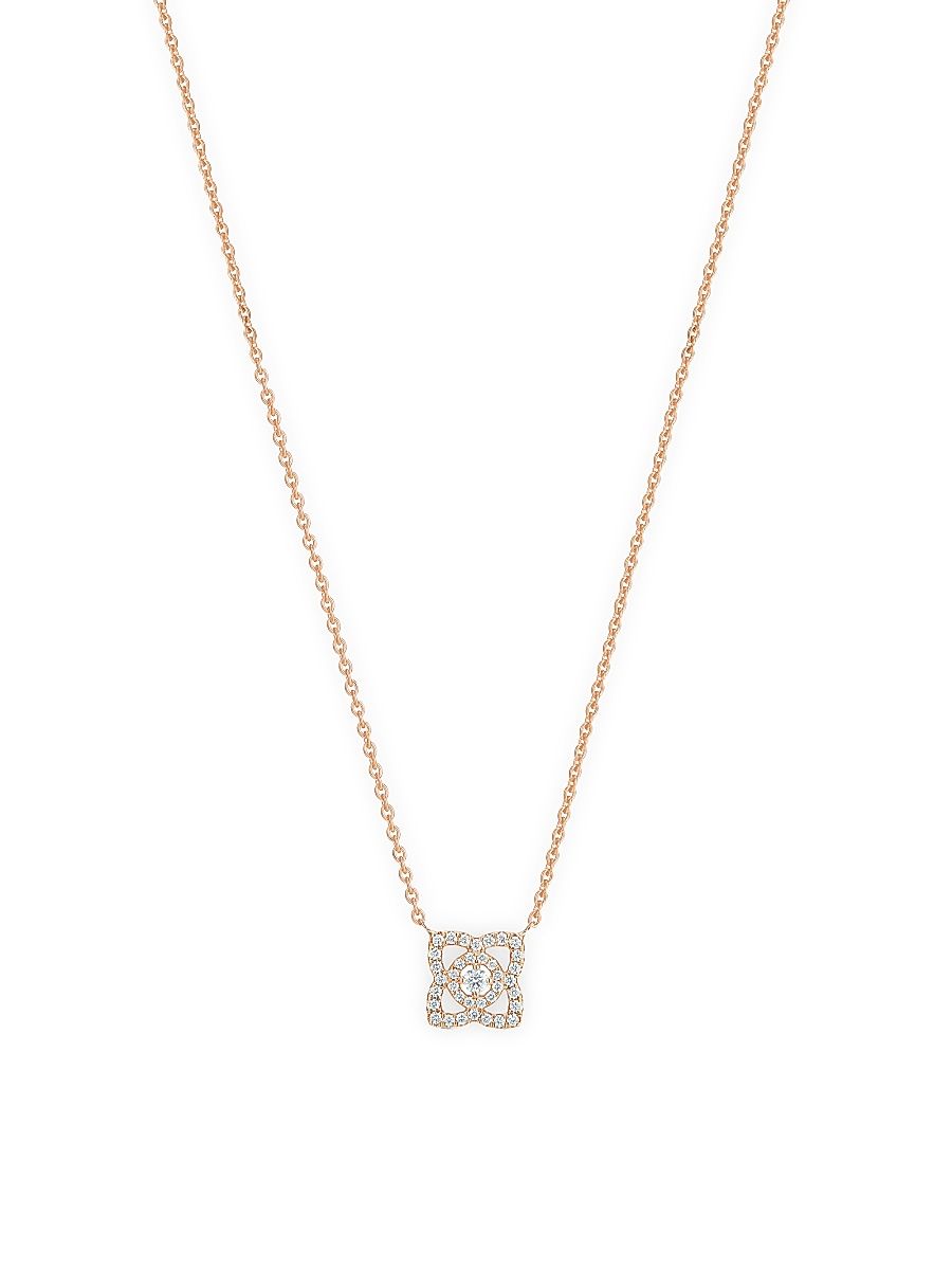 Enchanted Lotus Diamond & 18K Rose Gold Mini Pendant Necklace - Pink