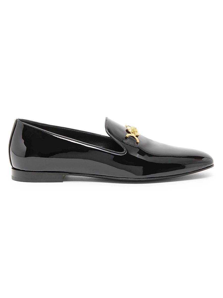 Men's Patent Leather Loafers - Black Vibrated Gold - Size 13