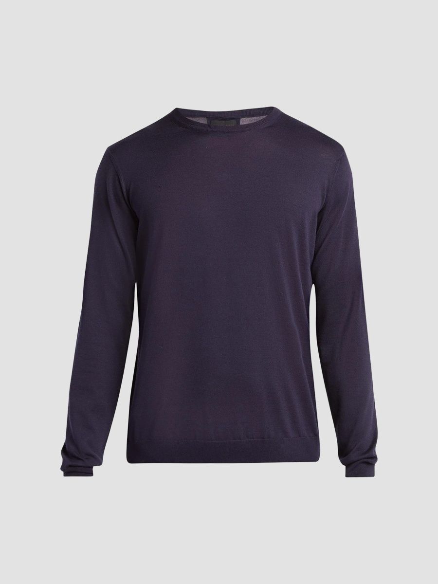 Giorgio Armani Men's Silk-Cotton Crewneck Long-Sleeve Top - Mosto - Size 48