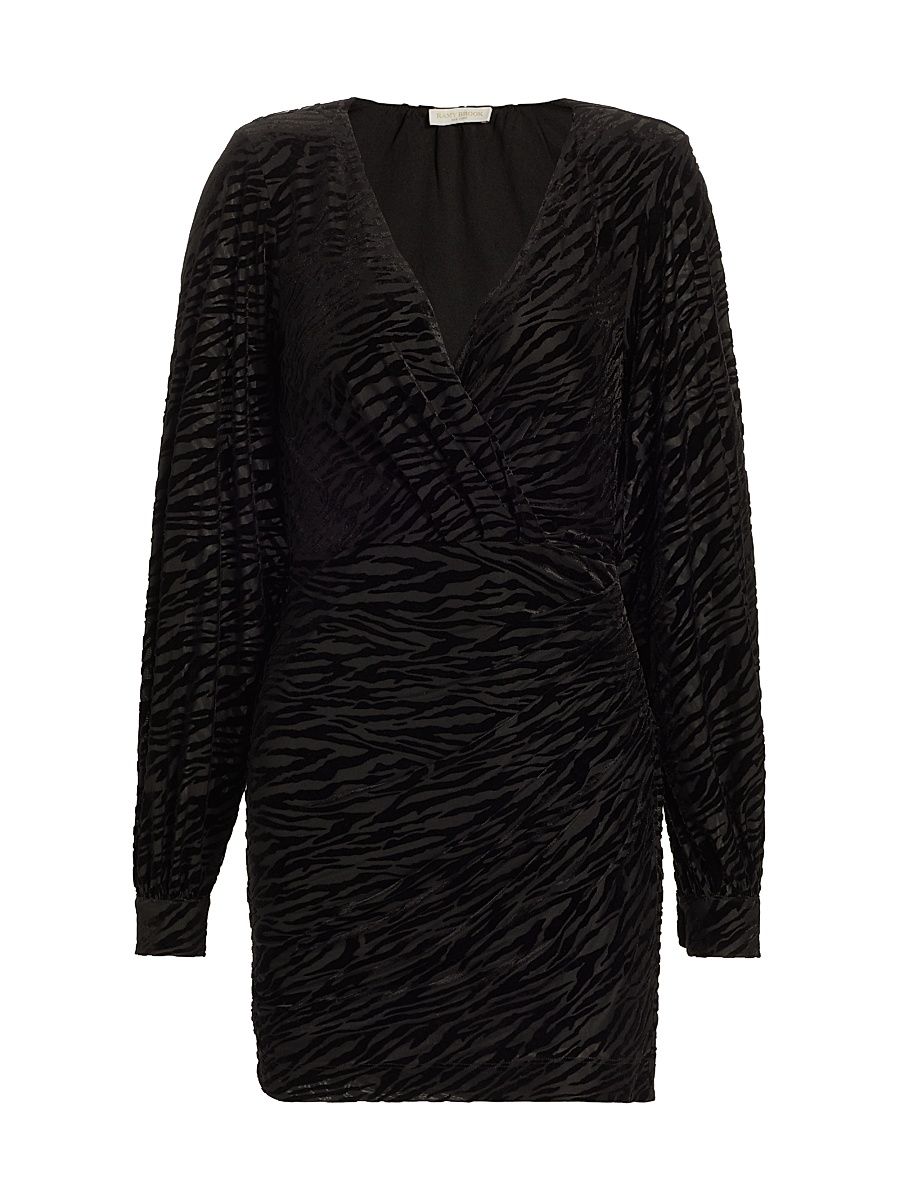 Women's Kalan Leopard Wrap Minidress - Black Zebra Burnout - Size XS